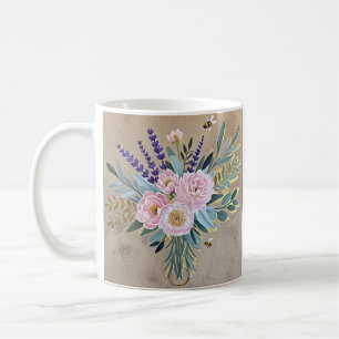 Taza De Café Flores de lavanda de Bouquet peonies Rustic