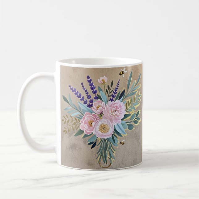 Taza De Café Flores de lavanda de Bouquet peonies Rustic (Izquierda)