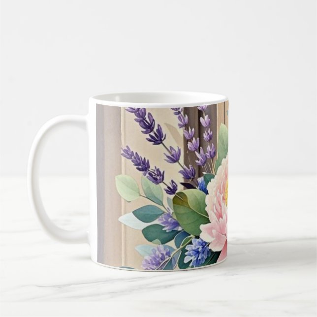 Taza De Café Flores de lavanda de Bouquet peonies Rustic (Izquierda)