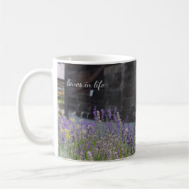 Taza De Café Flores de lavanda y de madera antigua