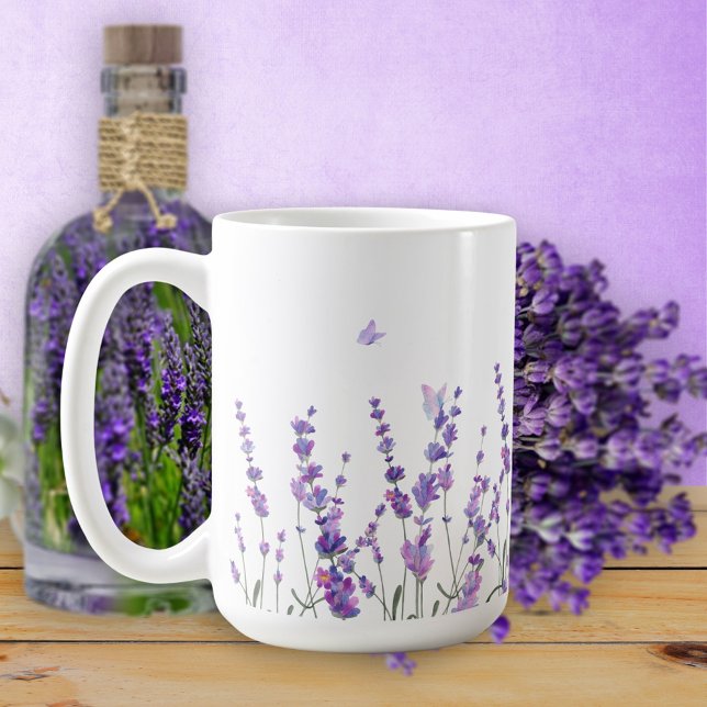 Taza De Café Flores de lavanda y mariposas Café Mug (Subido por el creador)
