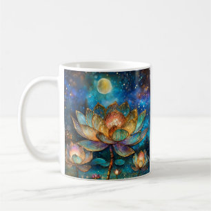 Taza De Café Flores de Loto de Vidrio Pintado en la Luz de la L