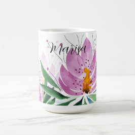 Taza De Café Flores de Lotus Bloom Lilac Violet acuarela