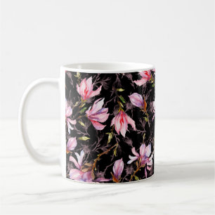 Taza De Café Flores de magnolia rosa en un patrón de ramita
