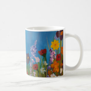 Taza De Café Flores de maíz azules en un prado de flores silves