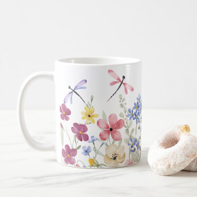 Taza De Café Flores de manantial acuarela (Con donut)