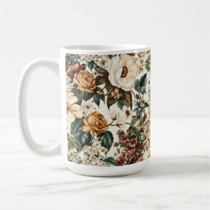Taza De Café Flores de marfil antiguas, patrón de Rosas multico