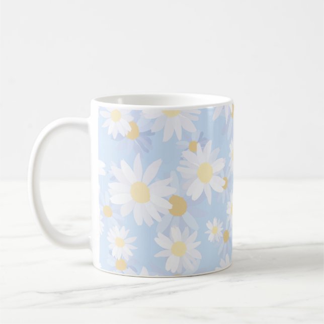 Taza De Café Flores de margarita blanca y azul (Izquierda)