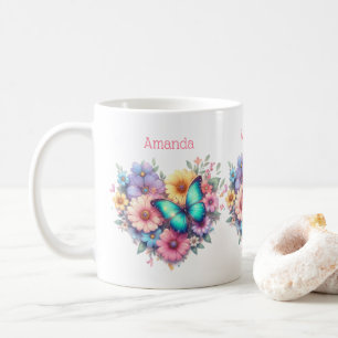 Taza De Café Flores de margarita con una hermosa mariposa