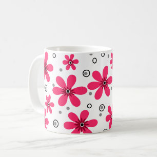 Taza De Café Flores de margarita rojas fondo retro verano