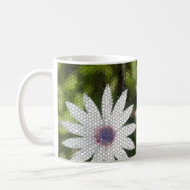 Taza De Café Flores de marimacho blanco mosaico (Izquierda)
