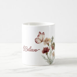 Taza De Café Flores de Mariposa Blancas Burdeos Rojas