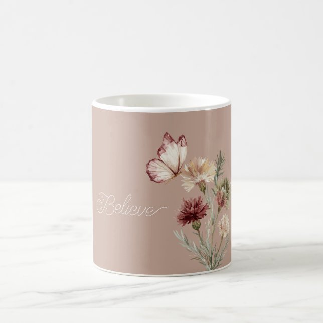 Taza De Café Flores de Mariposa Blancas de Borgoña (Centro)