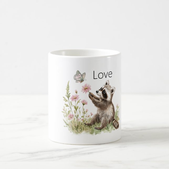 Taza De Café Flores de Mariposa de Mapache Amor (Centro)