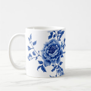 Taza De Café Flores de mariposas blancas azules de Chinoiserie 