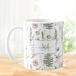 Taza De Café Flores de monograma y hojas de hierro
