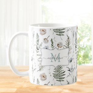 Taza De Café Flores de monograma y hojas de hierro