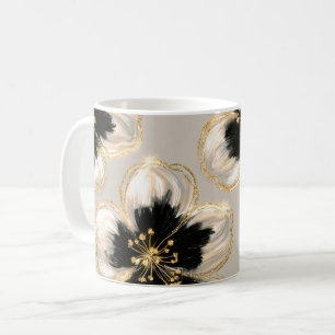 Taza De Café Flores de oro marfil negro crema