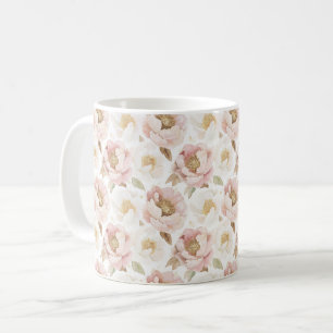 Taza De Café Flores de oro rosadas