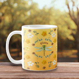 Taza De Café Flores de oro, verdes y amarillas
