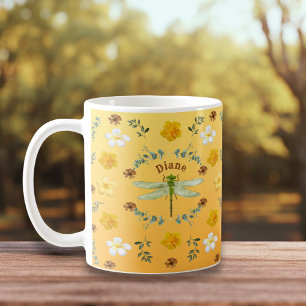 Taza De Café Flores de oro, verdes y amarillas