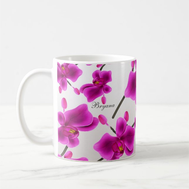 Taza De Café Flores de Orquídea Floral Elegante (Izquierda)