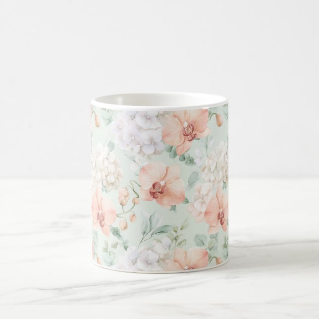 Taza De Café Flores de Orquídea Melocotón Menta (Centro)