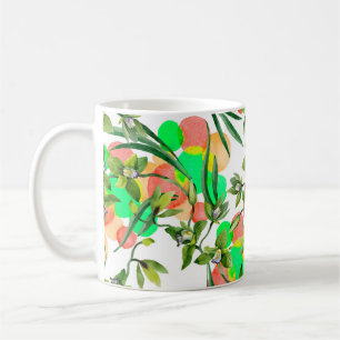 Taza De Café Flores de orquídea verde acuarela. Botánico floral