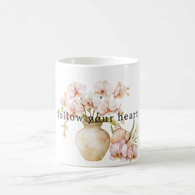 Taza De Café Flores de orquídeas rosadas de bonito (Centro)