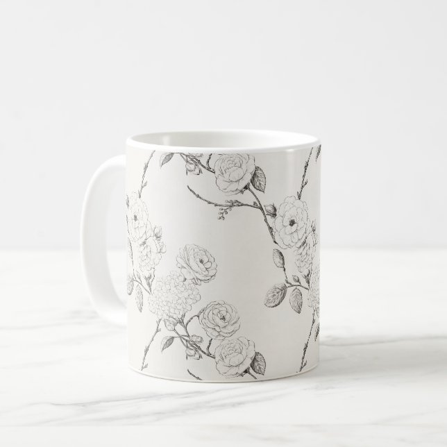 Taza De Café Flores de Otoño Negras y Crema (Anverso izquierdo)