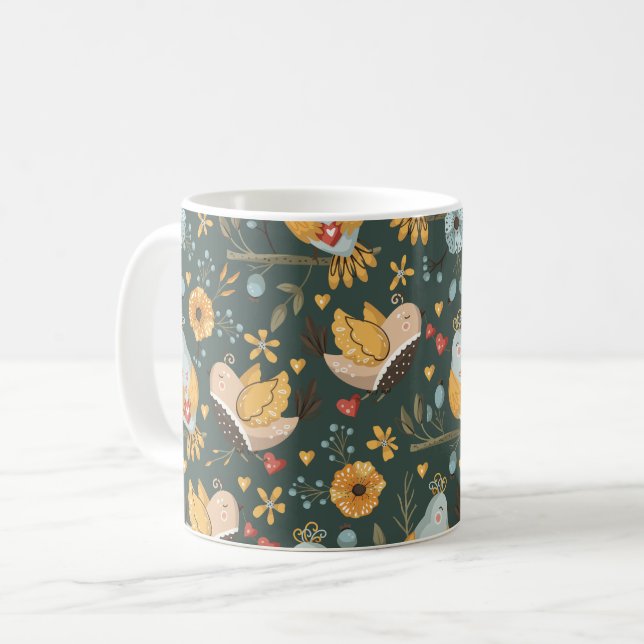 Taza De Café Flores de pájaros patrón bohemio (Anverso izquierdo)