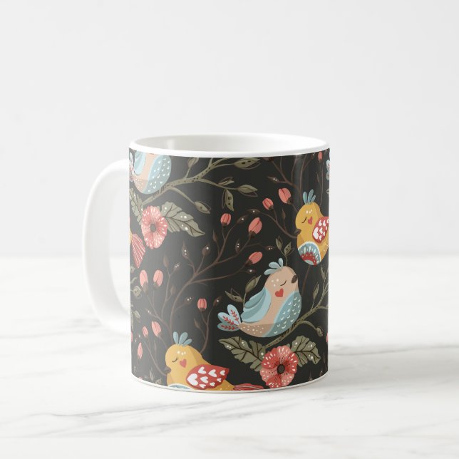 Taza De Café Flores de pájaros Patrón de amor bohemio (Anverso izquierdo)