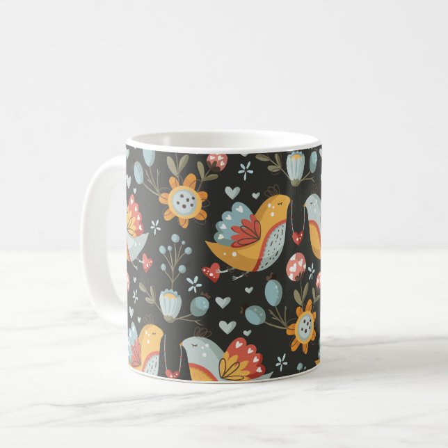 Taza De Café Flores de pájaros Patrón de amor bohemio (Anverso izquierdo)