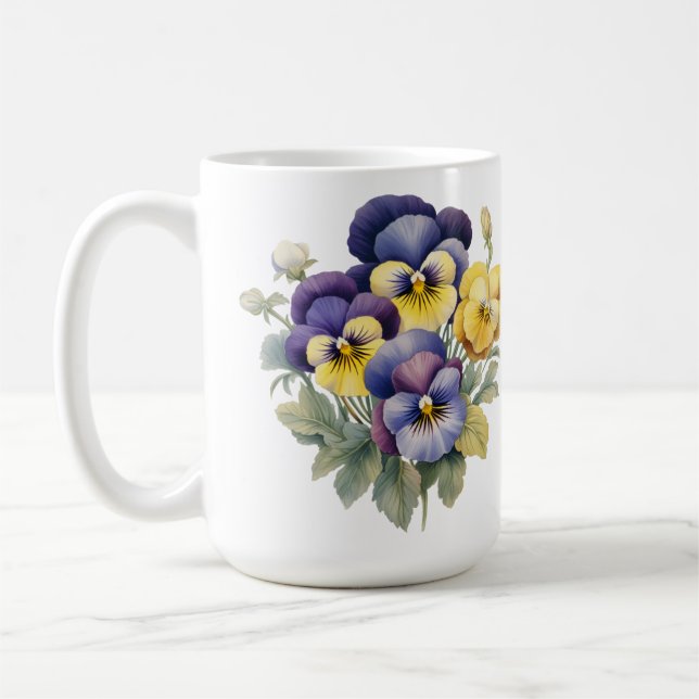 Taza De Café FLORES DE PANSÍA AMARILLO AZUL bonito (Izquierda)