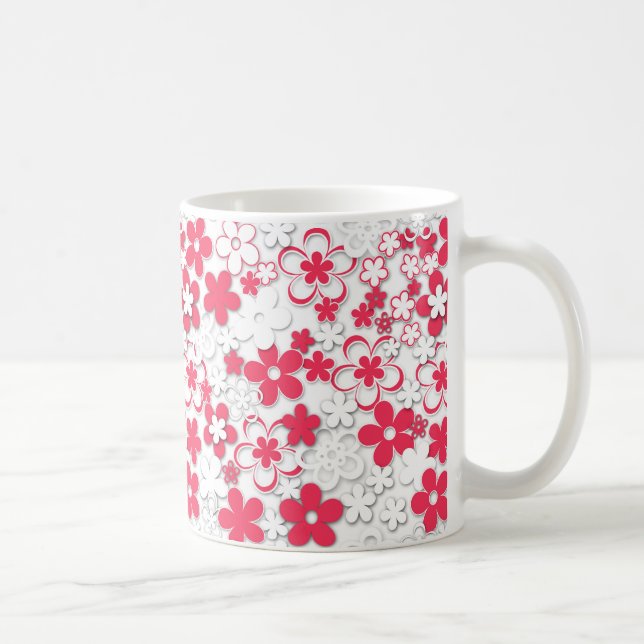 Taza De Café Flores de papel rojas y blancas (Derecha)