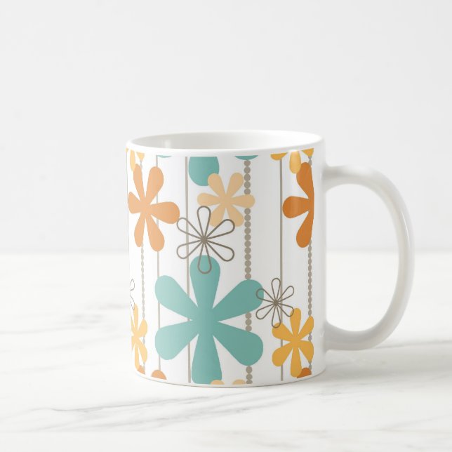 Taza De Café Flores de pared azules anaranjadas del estampado (Derecha)
