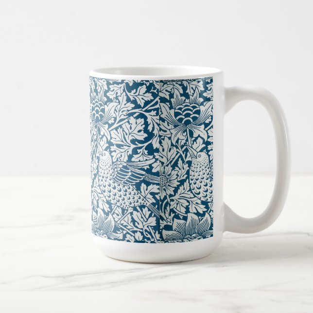 Taza De Café Flores de patrón floral dejan a los pájaros azules (Derecha)