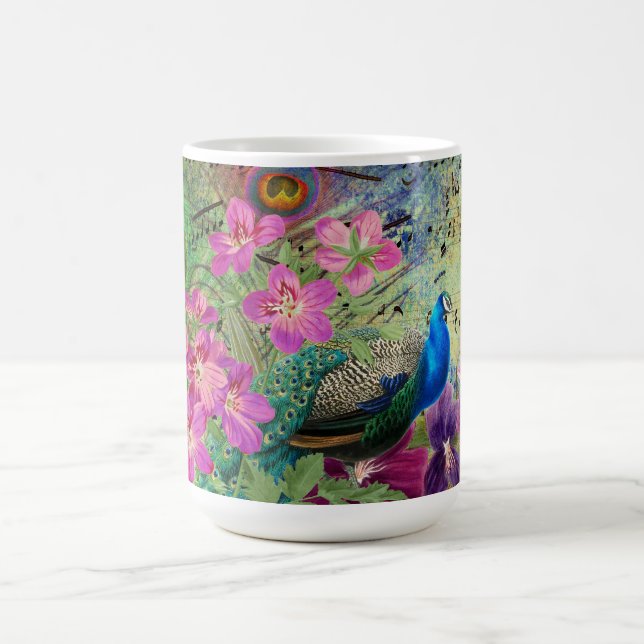 Taza De Café Flores de pavo real y música (Centro)