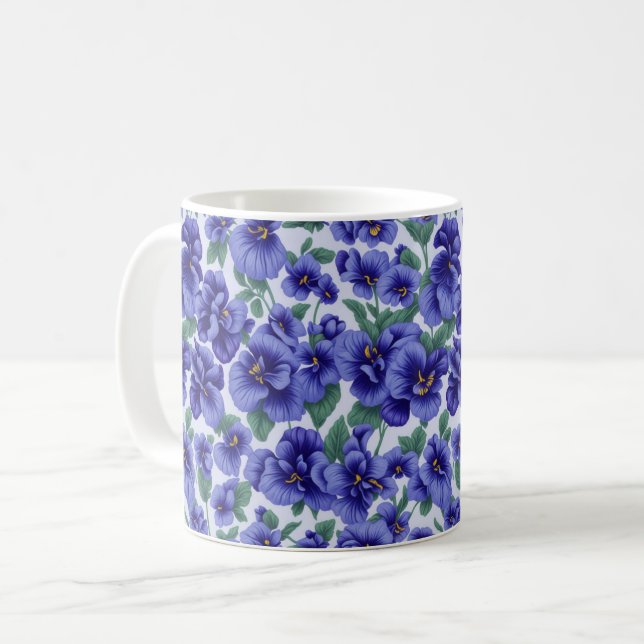 Taza De Café Flores de Pensamiento Azules (Anverso izquierdo)