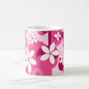 Taza De Café Flores de Pétalos Blancos con Contornos Rosados