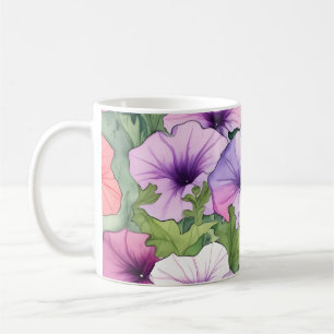 Taza De Café Flores de petunia acuarela