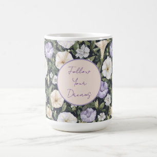 Taza De Café Flores de Petunia de Crema Lila Púrpura