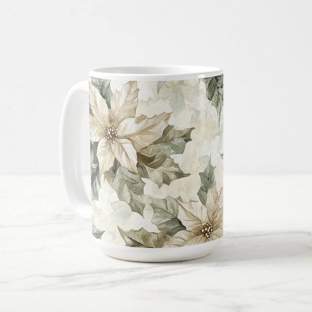 Taza De Café Flores de poinsettia de cream (Anverso izquierdo)
