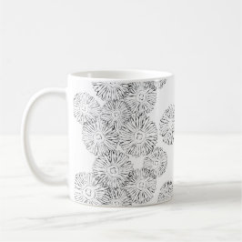 Taza De Café Flores de primavera abstractas en blanco y negro