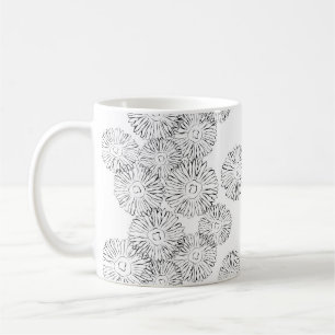 Taza De Café Flores de primavera abstractas en blanco y negro