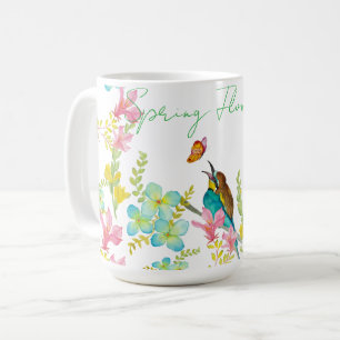 Taza De Café Flores de primavera acuarela