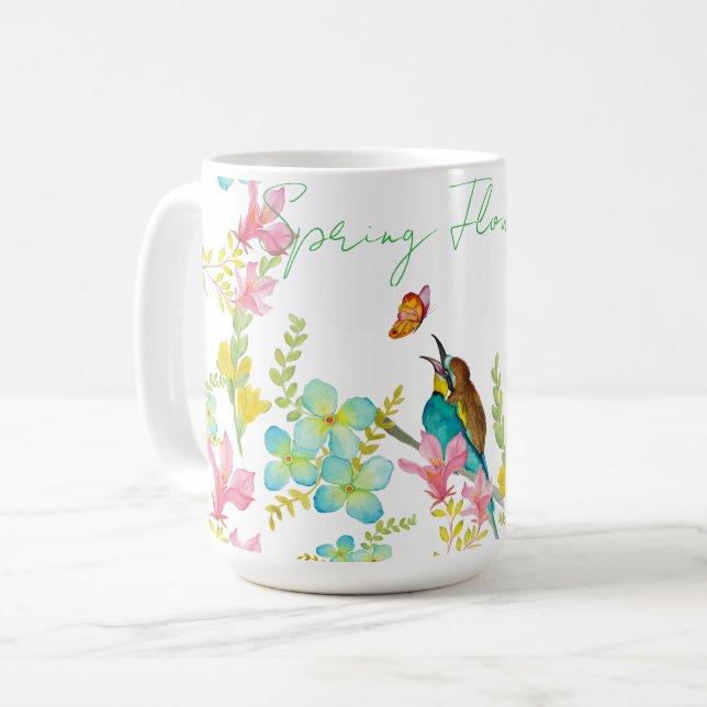 Taza De Café Flores de primavera acuarela (Anverso izquierdo)