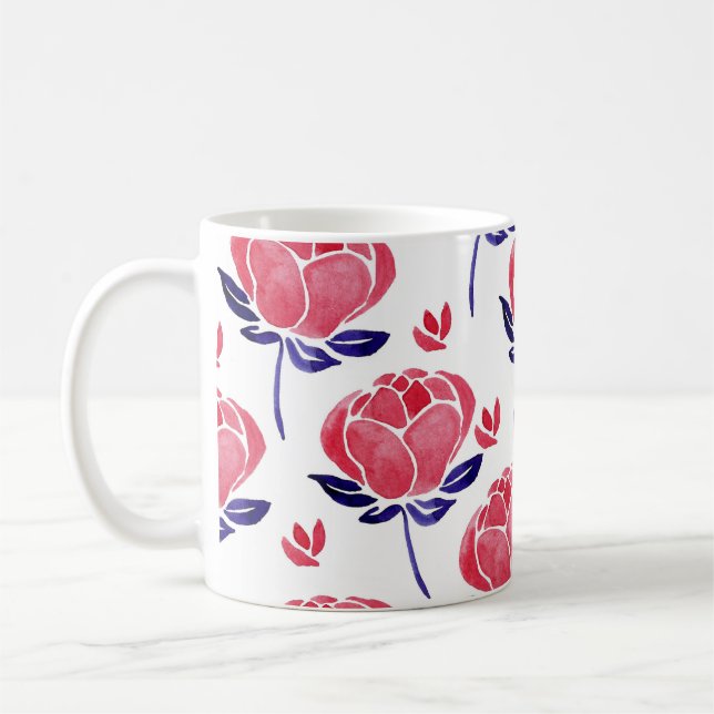 Taza De Café Flores de primavera, acuarela sin costuras. (Izquierda)