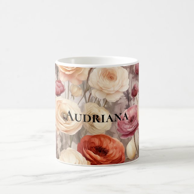 Taza De Café Flores de primavera de crema de borgoña (Centro)