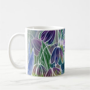 Taza De Café Flores de primavera, hierbas, acuarela sin costura